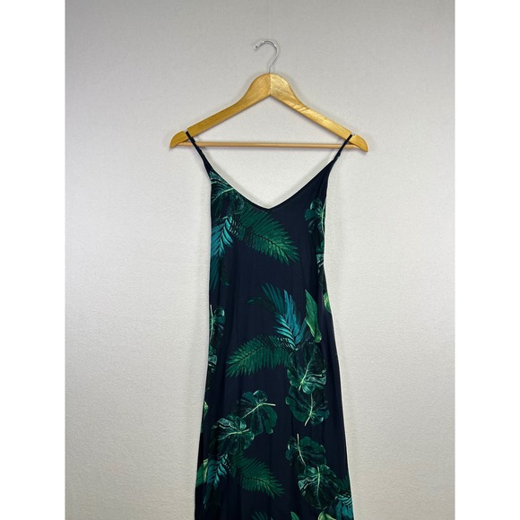 Old Navy Women's Black Tropical Leaf Print Maxi Dress Size L Spaghetti Strap - Picture 3 of 7